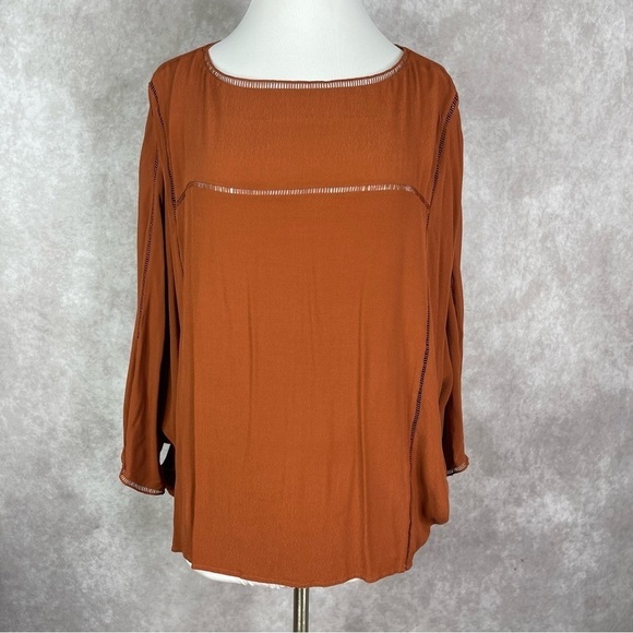 Garnet Hill Viscose Boxy Oversized Blouse In Burnt Orange Women's Size L - Picture 1 of 8